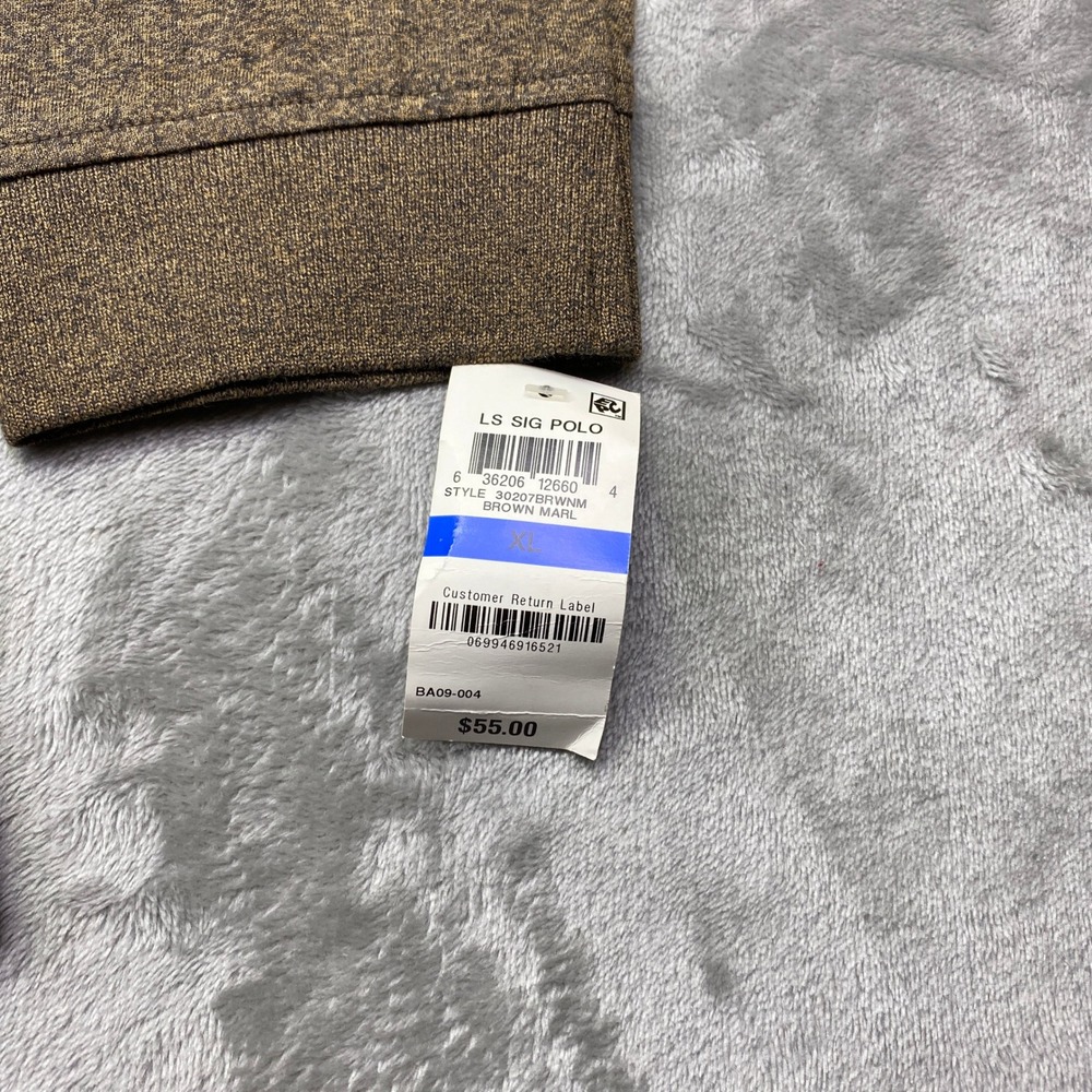 Tasso Elba‎ Long Sleeve Signature Polo Shirt Mens XL Brown Marl 100% Cotton NWT - Picture 9 of 10
